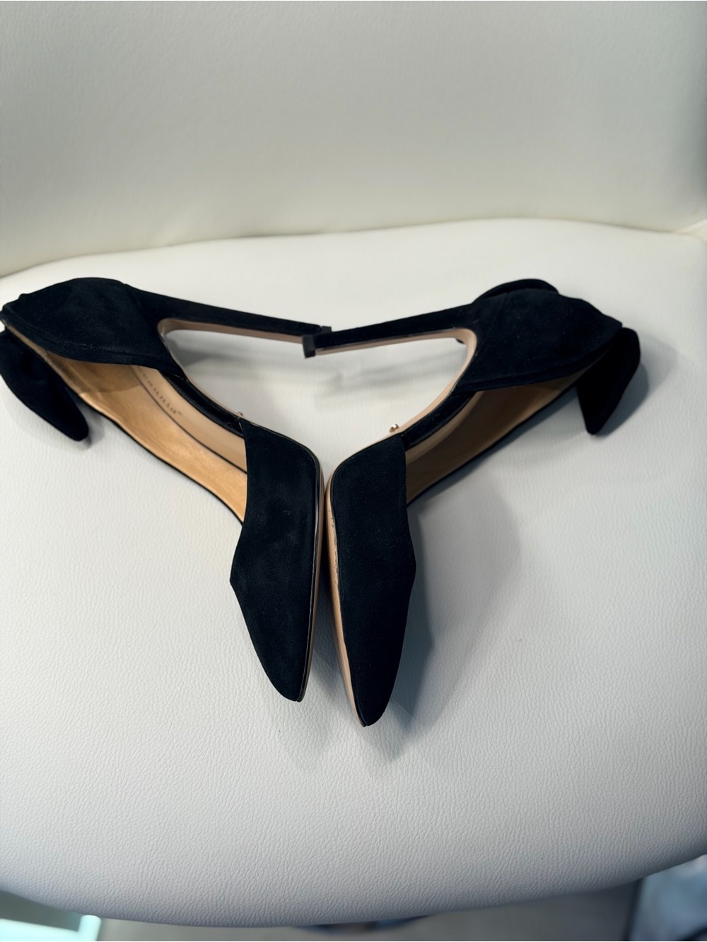 Black Suede Pointed Toe High Heels with Knotted Accent